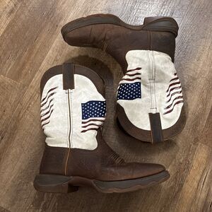 Durango® Ladies Rebel Brown & White Flag Embroidery Western Boots Square DRD0394